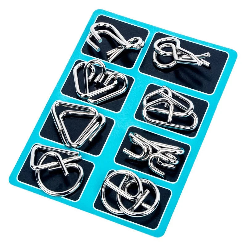 8Pcs/Set Metal Montessori Puzzle Wire IQ Mind Brain Teaser Puzzles Children Adults Interactive Game Reliever Educational Toys